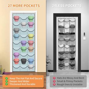 Hat Organizer 27 Pockets <b>Over</b> <b>The</b> <b>Door</b> Hanging Storage For Caps And Accessories Gray PVC Rectangle <b>Hook</b> Type Wall Mount Closet - Product Image 5