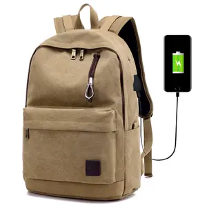 New men's backpack women's bag canvas USB charging outdoor travel bag Fashionable men's early tall student bag for men