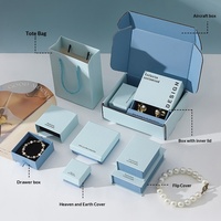 Boîte d'emballage pour bijoux en gros, texture bleue, bronzage, pour bagues, boucles d'oreilles, bracelets, colliers