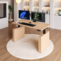 Bureau en bois massif à grain de bois moderne avec double moteur, tiroir, conversion modulaire, bureau debout réglable en hauteur, électrique