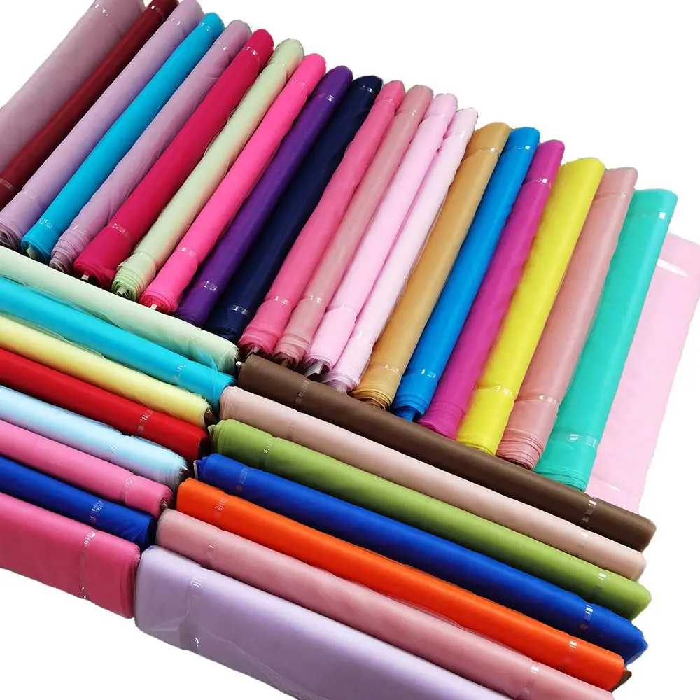 40 renk stok satış toplu fiyat polyester 100 metre örgü kumaş tül rulo toptan içinde 54 inç 45 metre cıvata ambalaj