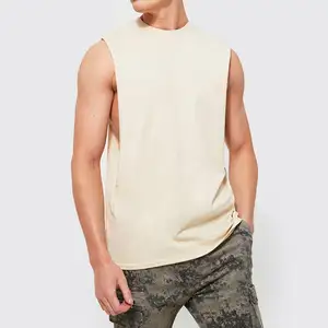 Diseño de LOGOTIPO personalizado Hombres 100% Algodón Cuello extendido Chaleco en blanco Camiseta sin mangas suelta de gran tamaño Camisetas sin mangas de peso pesado para hombres