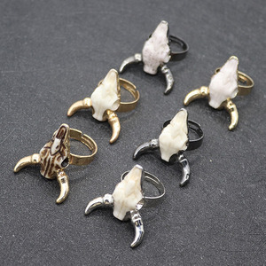 Anillo de Compromiso RR1005 Popular de Resina Dorada, Plateada y <span class=keywords><strong>Negra</strong></span> con Diseño de Calavera de Toro, Cuernos y Esqueleto, Regalo para Ella - Product Image 4