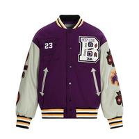 Blouson universitaire en satin brodé lettre B style Hip Hop, avec patchwork multi-badges, tendance, pour homme