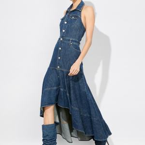 เดรสยีนส์ทรงเอวสูงแขนกุดสำหรับผู้หญิง ขายดี คุณภาพเยี่ยม ดีไซน์หรูหรา แบบไม่มีสายรัดไหล่ ความยาวปานกลาง สไตล์วินเทจสำหรับฤดูร้อน - Product Image 2