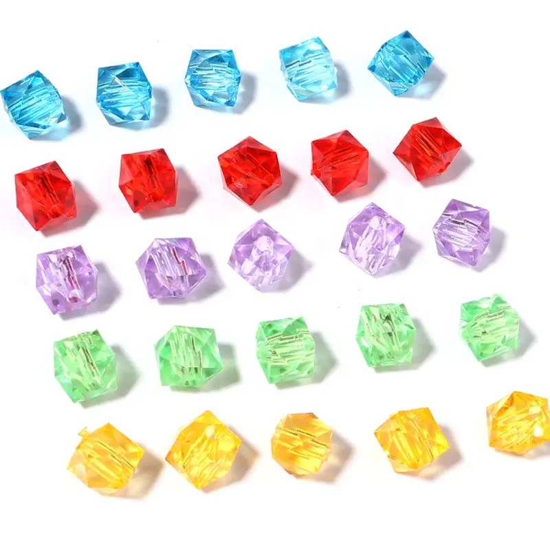 2023 Hot Sale Wholesale Crystal Acrylic Faceted Square Cube Beads 10mm For DIY Bags Making