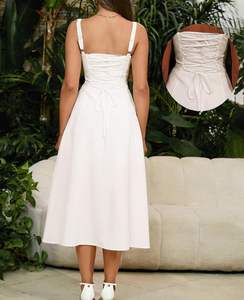 Abito Midi Floreale con Scollo Quadrato, Corsetto e Spalline Sottili, con Spacco e Allacciatura, per <span class=keywords><strong>Donna</strong></span>, Ideale per Ospiti di Matrimonio, Tea Party e Occasioni Casual Estive - Product Image 2