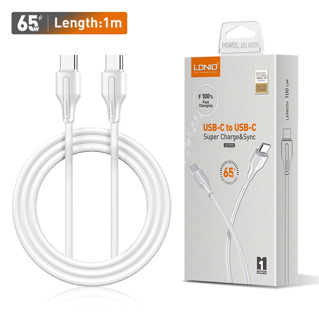 LDNIO 65W LC121-C Fast Type-c Charger 2.1A/2.4A/ 3A Pd Type c to Type c Pd Usb Charging Cable