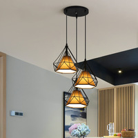 Suspension géométrique minimaliste nordique à 3 lumières, style panier en fil de diamant, pour îlot de cuisine et salon