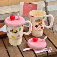 Mug de voyage en céramique à motif de dessin animé mignon, couvercle coloré, haute valeur esthétique, cadeau d'anniversaire pour filles, résistant aux hautes températures, compatible micro-ondes
