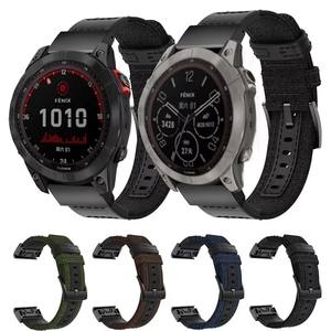 Pour <span class=keywords><strong>Garmin</strong></span> <span class=keywords><strong>Fenix</strong></span> 7 6 <span class=keywords><strong>5</strong></span> <span class=keywords><strong>Bracelet</strong></span> de remplacement de <span class=keywords><strong>bracelet</strong></span> de montre intelligent en cuir véritable + toile <span class=keywords><strong>22mm</strong></span> <span class=keywords><strong>bracelet</strong></span> de montre en Nylon à ajustement rapide - Product Image 4