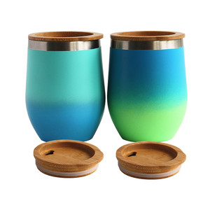 12oz de la tapa de bambú aislados de acero inoxidable de doble pared stemless <span class=keywords><strong>copas</strong></span> de vino vaso de vidrio - Product Image 5