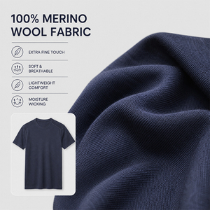 T-shirt de sport en laine pour homme, manches courtes, été, extérieur, logo personnalisé, premium, léger, respirant, séchage rapide, randonnée - Product Image 2
