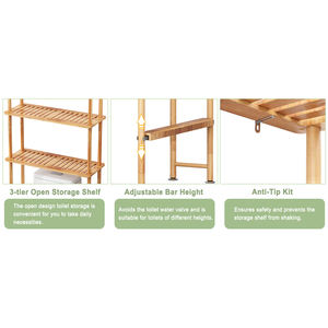 Ripiano per toilette in bambù 3 livelli per bagno e vasca da bagno con supporto per poggiapiedi, salvaspazio, colore naturale - Product Image 4
