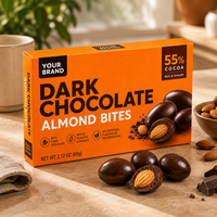 Boîte en papier auto-érectible portable personnalisée OEM en matériaux recyclés écologiques pour morceaux de chocolat noir aux amandes, avec gaufrage alimentaire