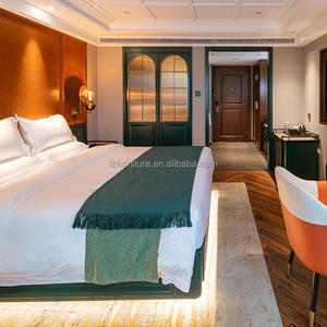 Ensemble de meubles de chambre d'hôtel minimalistes en panneaux de bois, lit plateforme King Size avec tête de lit intégrée et table de chevet, idéal pour appartement moderne - Product Image 6