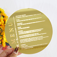 Tarjeta de Menú de Boda Redonda de Acrílico Dorado con Espejo, Texto Grabado con Láser Personalizado, Patrón Floral, Menú de Mesa para Banquete de Boda