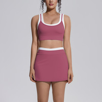 Ensemble de yoga à séchage rapide, couleur contrastée, effet seconde peau, soutien-gorge de sport, jupe et pantalon patchwork pour la course et le fitness
