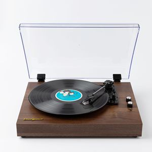 Tourne-disque vintage BT avec haut-parleurs stéréo intégrés, arrêt automatique, sortie RCA, plateau pleine grandeur - Product Image 1
