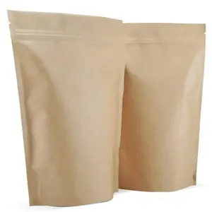 Özel baskılı çevre dostu gıda sınıfı biyobozunur isı mühür kutusu alt torba fermuarlı kilit Kraft kağıt fermuar çay paketleme torbası