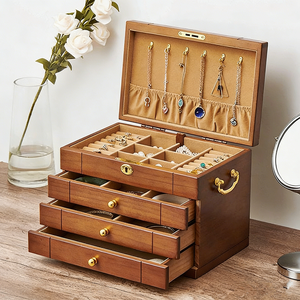 Boîte à bijoux avec serrure, grande capacité, multifonctionnelle, boîte de rangement pour accessoires, cadeau de mariage, modèle de rangement de type tiroir - Product Image 1