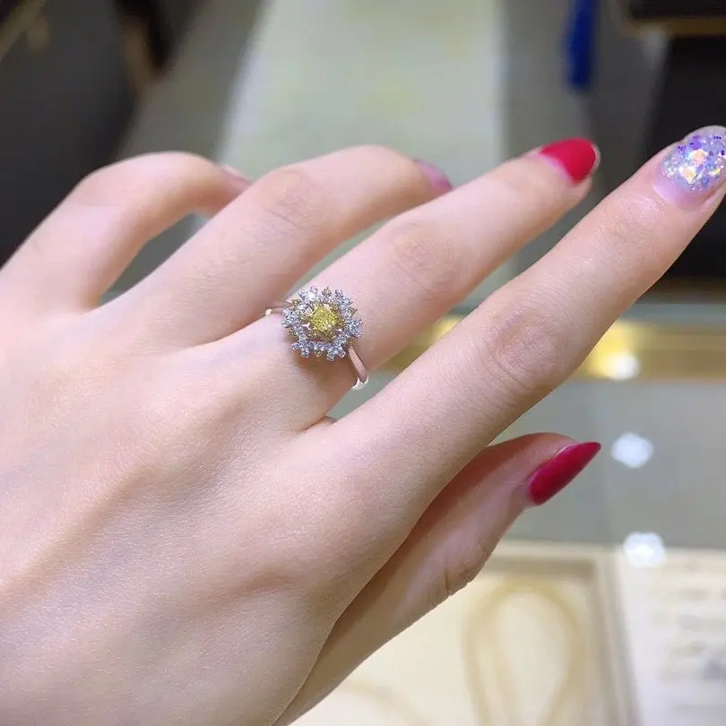 Anel de diamante natural, anel de diamante natural real de 18k, anel de casamento feminino, de diamante, borboleta, design vívido 18k, anel de ouro rosa
