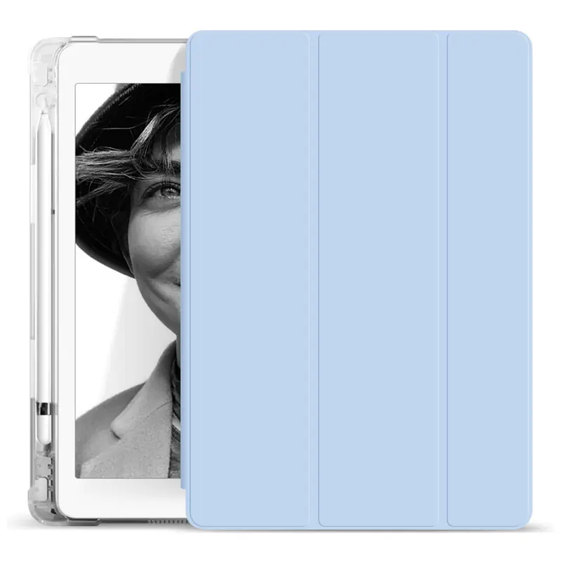 Funda de silicona con Portalápices para tableta, funda protectora transparente de TPU para IPad Pro 2021 11 Air5 Air4 10,9 8th 10 2 Mini 5