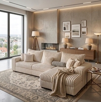 Großhandel Minimalistisches Modernes L-förmiges Cord-Modulsofa, Knochenloses Weiches Vakuumkomprimiertes Gestreiftes Sofa für Schlafzimmer und Wohnzimmer, OEM