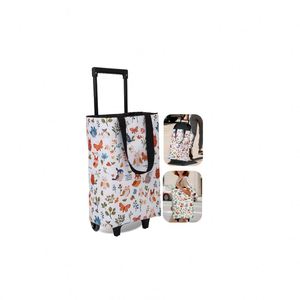 Portable Foldable <b>Trolley</b> Shopping Cart Bag Reusable Rolling Shopping Bag 2 Wheels for Supermarket <b>Vegetables</b> Made Durable - Product Image 1