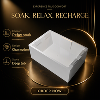 Baignoire carrée autoportante en acrylique pour hôtel, villa, spa, avec drain central, pour projets de salle de bain 2-3 personnes