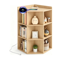 Organisateur de rangement pour jouets d'angle, armoire en bois à 3 niveaux avec ports USB et prises, bibliothèque à 9 cubes pour jouets, livres, étagère pour enfants