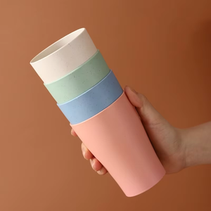 Nordic Style Reusable Wheat Straw Drinking <b>Cup</b> <b>Set</b> Stackable Unbreakable Round Water Mug for Home Kitchen School Picnic - Product Image 5