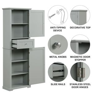 DB Freestanding <b>Tall</b> Bathroom <b>Storage</b> Cabinet with Adjustable <b>Drawer</b> and MDF Board Painted Finish - Product Image 4