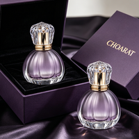 Botol Parfum Kaca Bergaris Ungu Elegan Grosir, Botol Parfum Bentuk Labu Kosong Transparan Gradasi Mewah dengan Tutup Besar