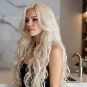 Yeni Ong beyaz altın kıvırcık saç sentetik dantel peruk 13x3 vücut dalga tarzı 150% yoğunluk açık kahverengi dantel çok rol yapma SM9224M - Product Image 6