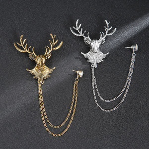 New Design Funny Horse Shaped Rhinestone <strong>Chain</strong> Design Brooch for Men Custom <strong>Suit</strong> <strong>Chain</strong> Pins Antique Silver Garment Accessory