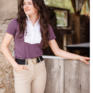 Traditionele Paarse Paardensport Top Met Ritssluiting Kraag Witte Slabbetje Met Geperforeerde Gaten Perfecte Paardenproducten - Product Image 5