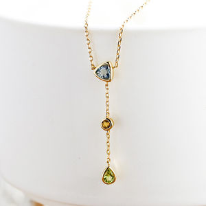 Joyería Simple pequeño collar de amatista piedra preciosa geométrica Triangular gotas redondas cielo azul Topacio citrino peridoto collar - Product Image 4
