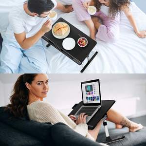 Bureau d'ordinateur portable en cuir pvc, bureau <span class=keywords><strong>inclinable</strong></span> avec tiroir, pieds réglables en aluminium, table d'étude <span class=keywords><strong>pour</strong></span> ordinateur portable noir - Product Image 5