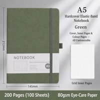 A5 Grünes Hardcover-Notizbuch mit Gummiband, Karierte Innenseiten, Anpassbares Tagebuch-Planer für Büro und Schule