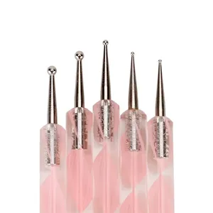 Juego de 5 Herramientas de Silicona para Decoración de Uñas, Pincel de Acrílico de 2 Puntas, Herramientas de Acero Inoxidable para Puntear, Pinceles para Efecto Mármol - Product Image 2