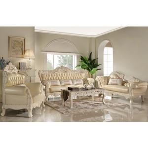 طقم غرفة معيشة أوروبي بتصميم آرت ديكو مكون من كنبة ثلاثية وكنبة ثنائية وكرسي مفرد، مصنوع من الخشب الصلب المنحوت يدويًا والجلد الطبيعي مع حشوة إسفنجية معنقدة - Product Image 4