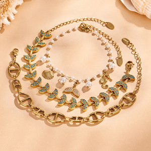 Luxuriöses Nischen-Schmuckset mit Imitationsperlen-Armband für Damen, Edelstahl mit 18k <span class=keywords><strong>Gold</strong></span> Beschichtung, Modische Armbänder - Product Image 3
