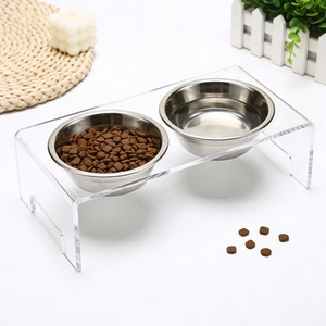 حامل طعام للحيوانات الأليفة عالي الشفافية وصديق للبيئة مصنوع من البولي ستايرين مع وعاءين وارتفاع قابل للتعديل بتصميم كلاسيكي مناسب للقطط والكلاب - Product Image 6