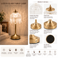 Lampe de table sans fil vintage décorative en cristal, rechargeable, à commande tactile, à intensité variable, LED, veilleuse en verre pour café, bar, hôtel