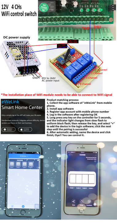 Ewelink APP Remote Control WIFI Board 4-channel Control door