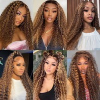 Perruque bandeau en cheveux humains bouclés P4/27, dentelle transparente 13x4, cheveux vierges indiens non traités, vente en gros pour femmes noires