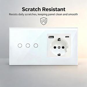3 Gang Touch Control Wall <strong>Switch</strong> EU Schuko <strong>Socket</strong> With USB a Type C Charger Port Tempered Glass Panel 157 Size Wall <strong>Socket</strong> - Product Image 4