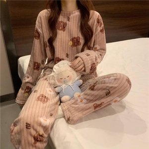 Pyjamas pour femmes, respirants, thermiques, en <span class=keywords><strong>polaire</strong></span> épaisse, pour le printemps, l'automne et l'hiver, ensembles de vêtements de nuit à manches longues, imprimés de dessins animés, pyjamas mignons - Product Image 5