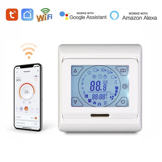 Smart Thermostat Voice Control Temperature Precision WiFi Tuya Thermostat Touchscreen Display for Electric Floor Heating 16A